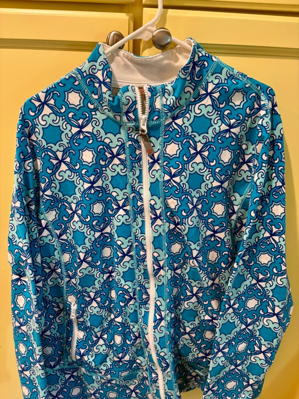 T by Talbots Blue and Aqua Patterned Full Zip Jacket 2X